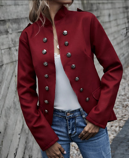 Women's Military Jacket Black Double-Breasted Silver Buttons