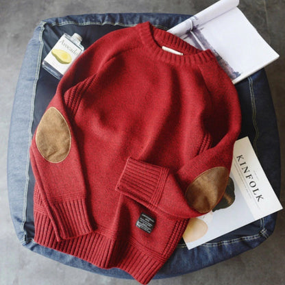 Women's Suede Elbow Patch Sweater Cozy Knit