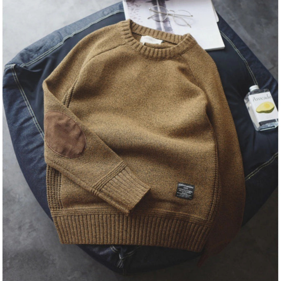 Women's Suede Elbow Patch Sweater Cozy Knit
