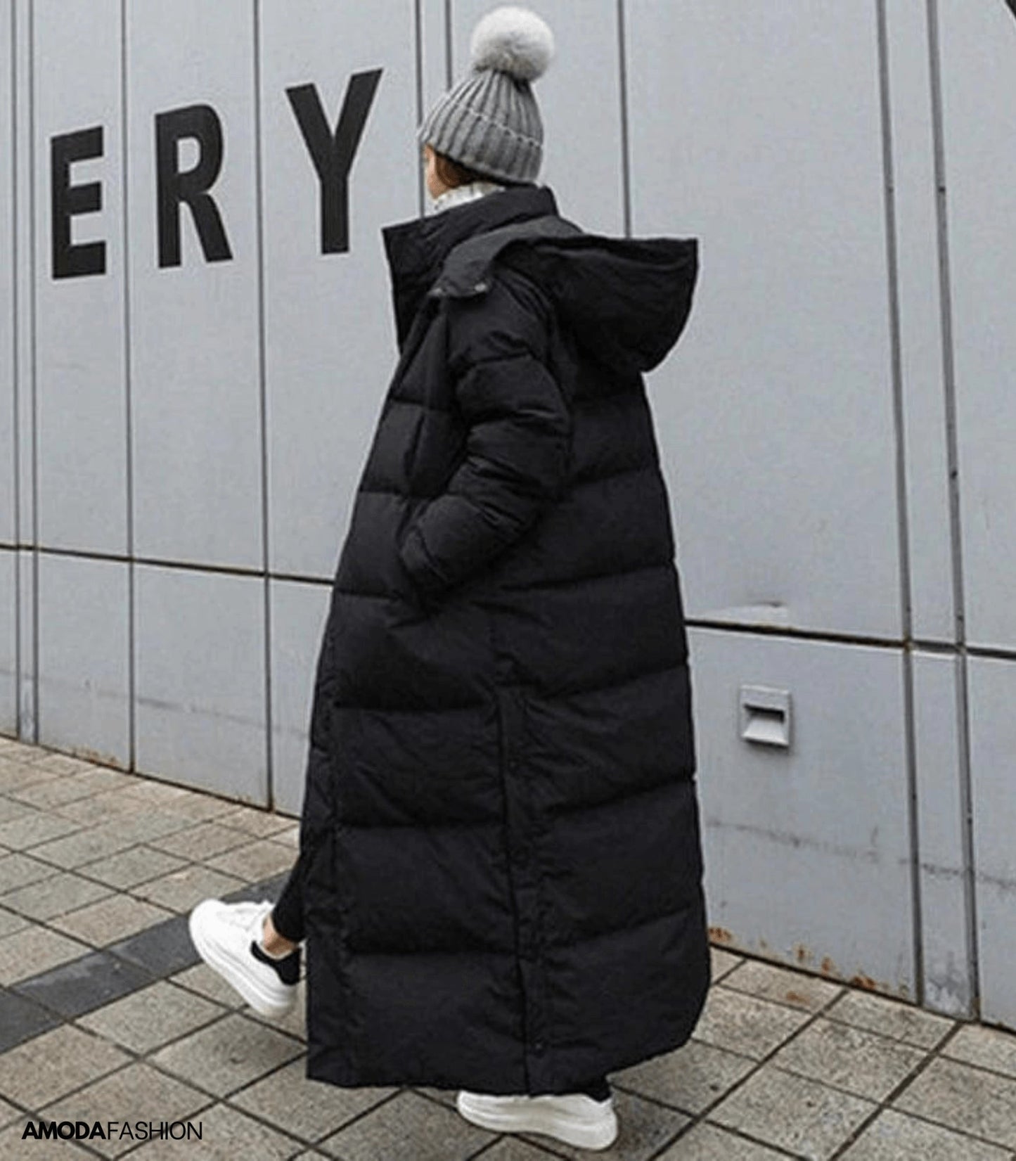 Women's Long Black Puffer Coat Quilted Full-Length