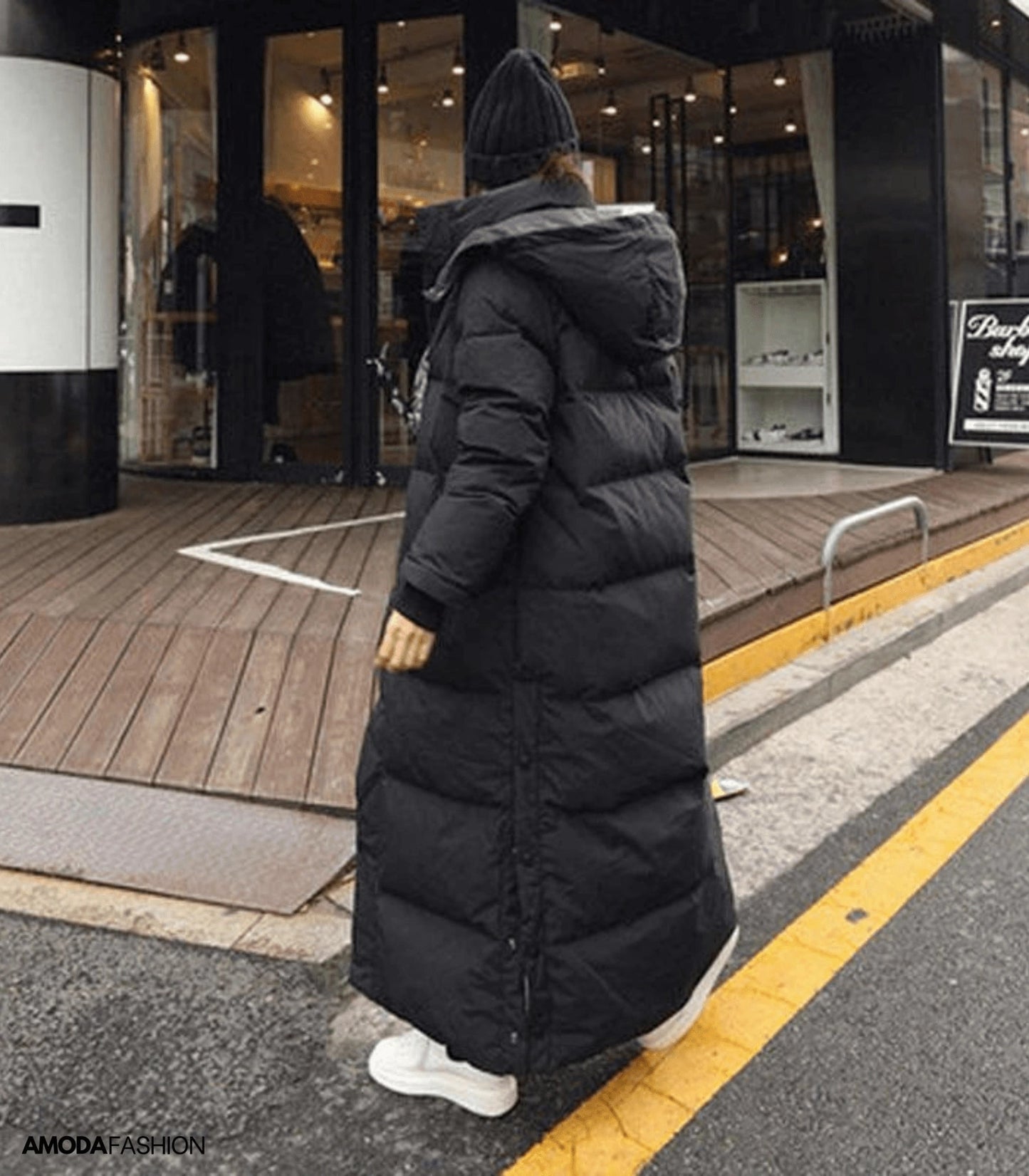 Women's Long Black Puffer Coat Quilted Full-Length - VibreMode