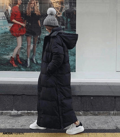Women's Long Black Puffer Coat Quilted Full-Length