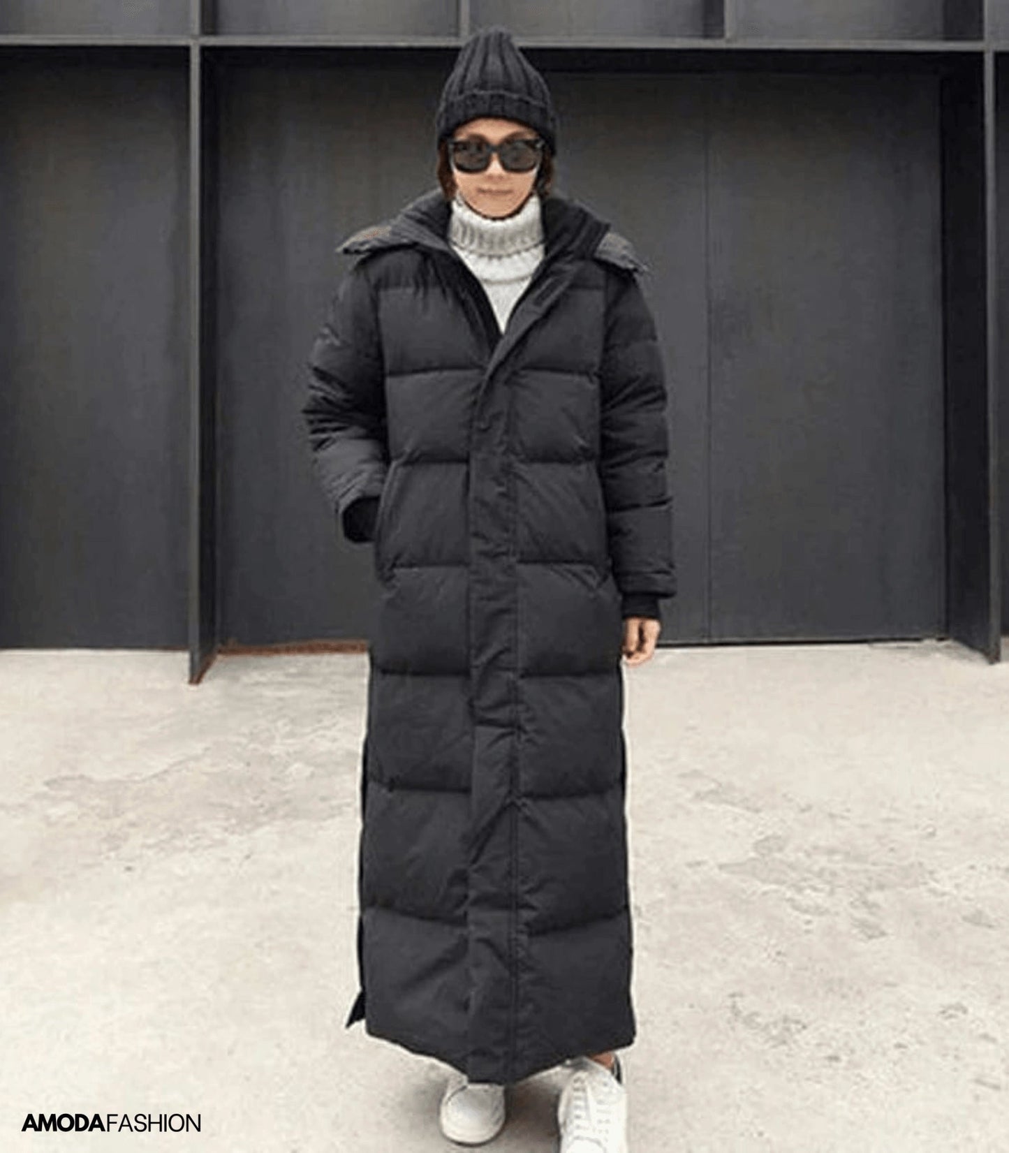 Women's Long Black Puffer Coat Quilted Full-Length