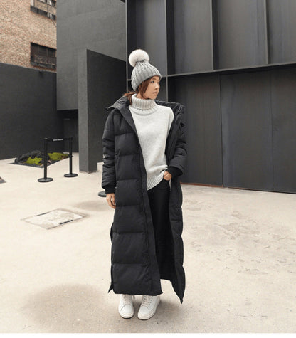 Women's Long Black Puffer Coat Quilted Full-Length