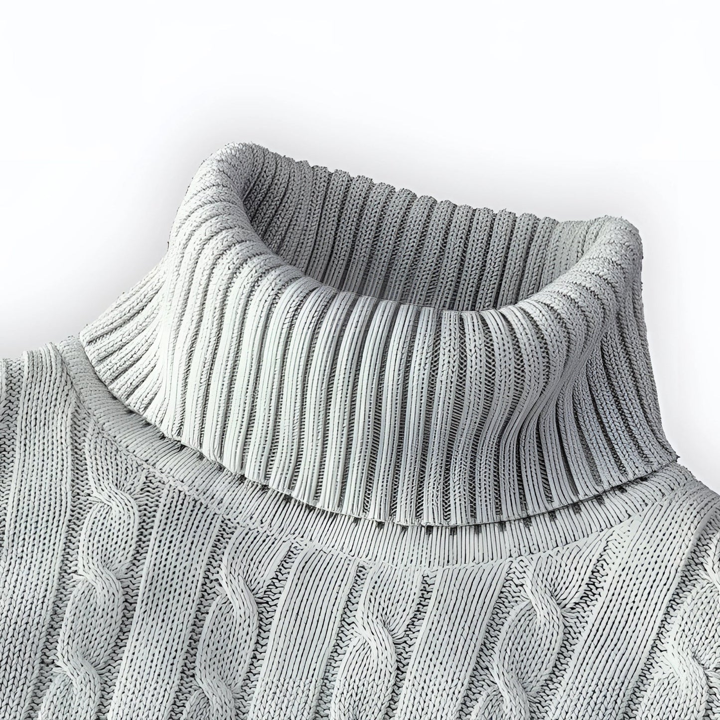 Women's Wool Turtleneck Sweater Black Cable Knit