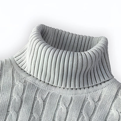 Women's Wool Turtleneck Sweater Black Cable Knit