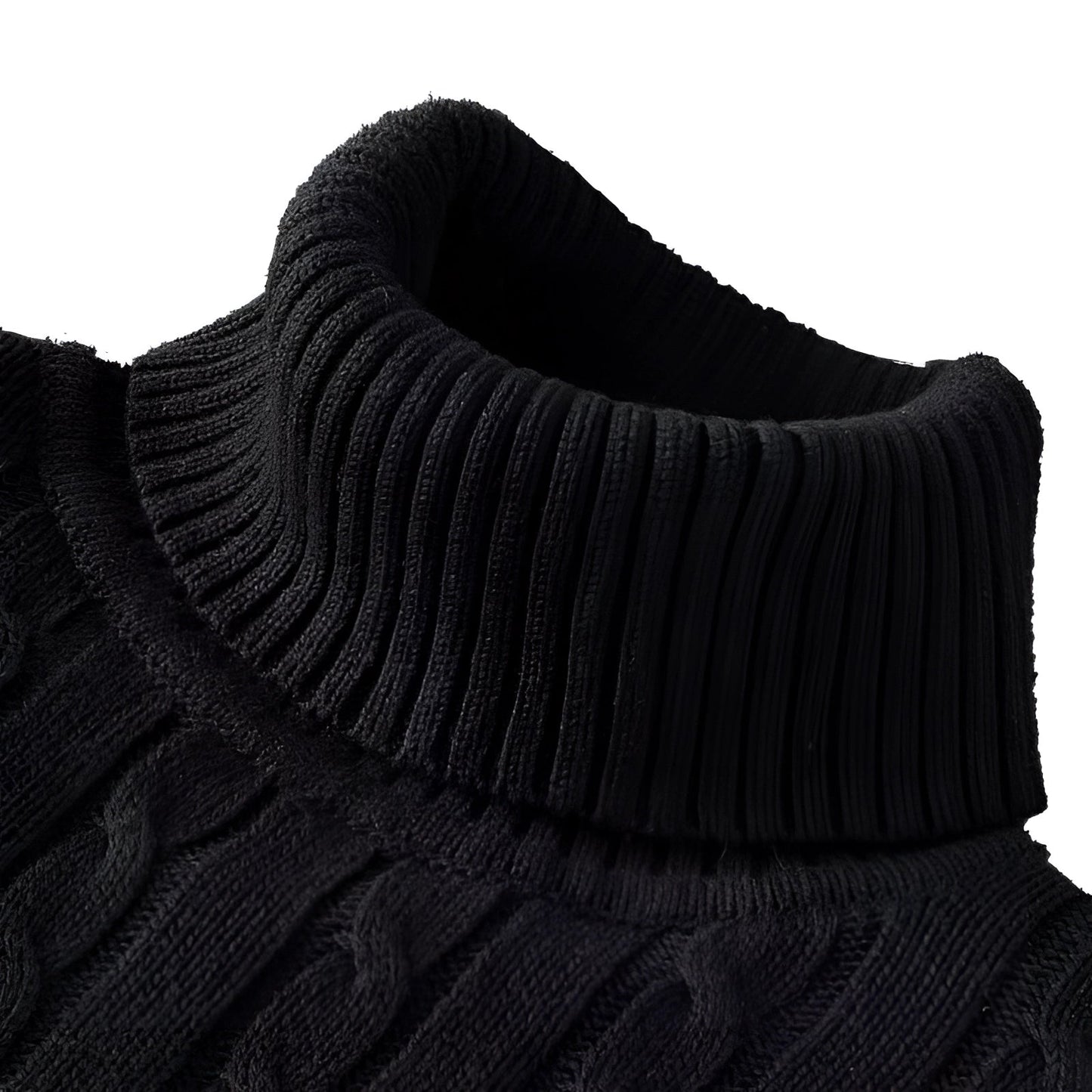 Women's Wool Turtleneck Sweater Black Cable Knit - VibreMode