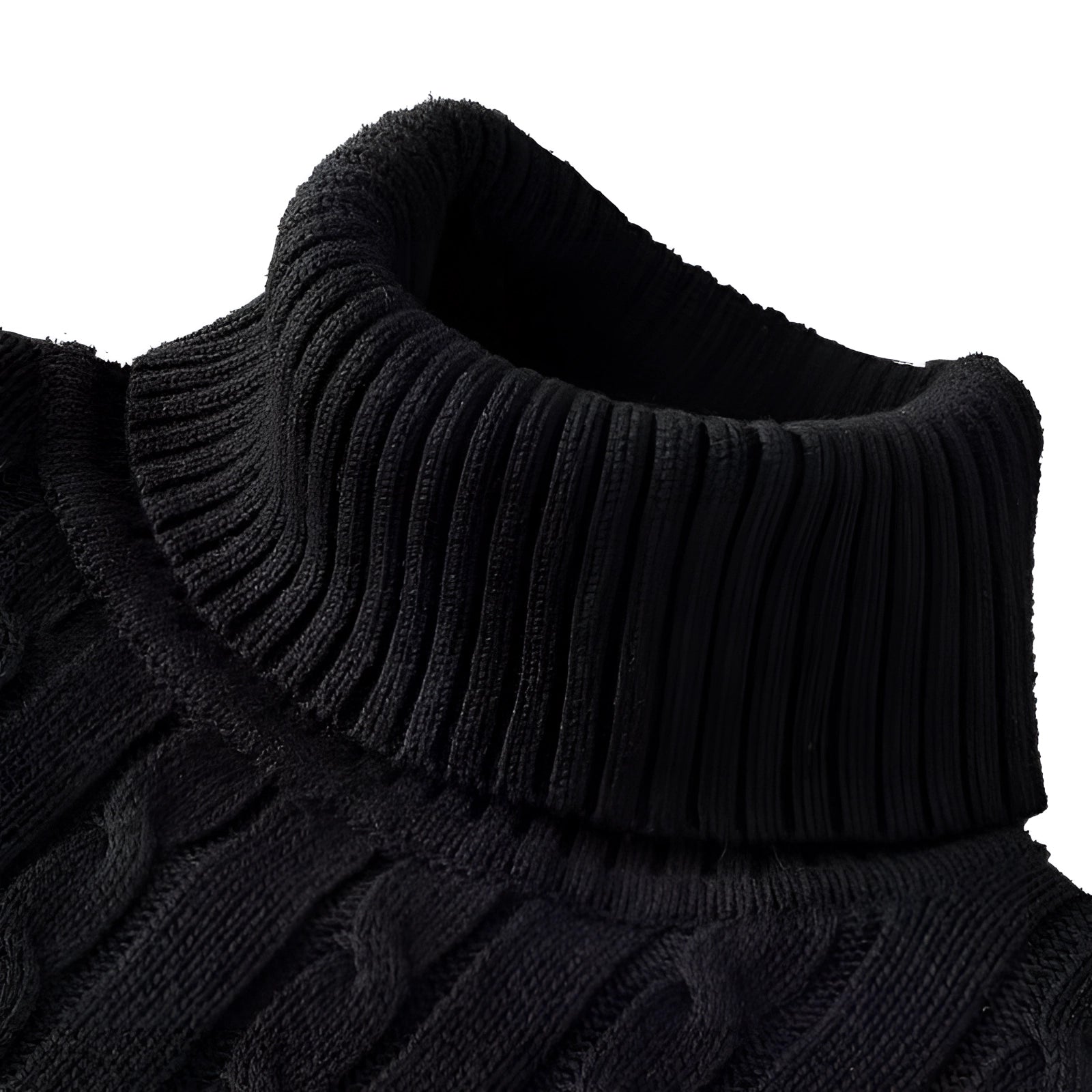 Women's Wool Turtleneck Sweater Black Cable Knit - VibreMode