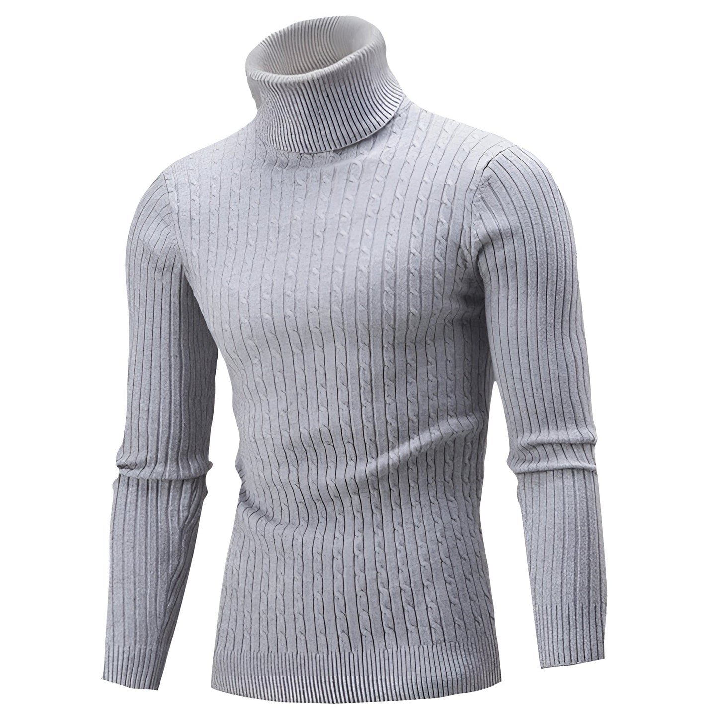 Women's Wool Turtleneck Sweater Black Cable Knit