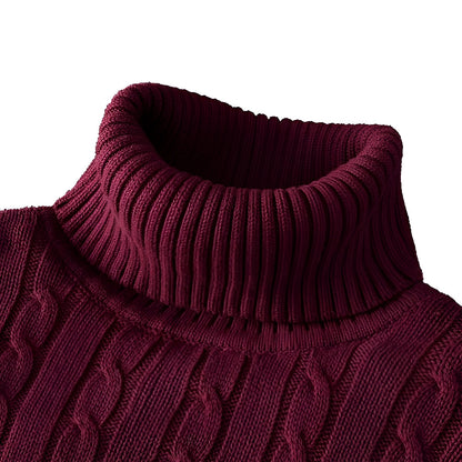 Women's Wool Turtleneck Sweater Black Cable Knit