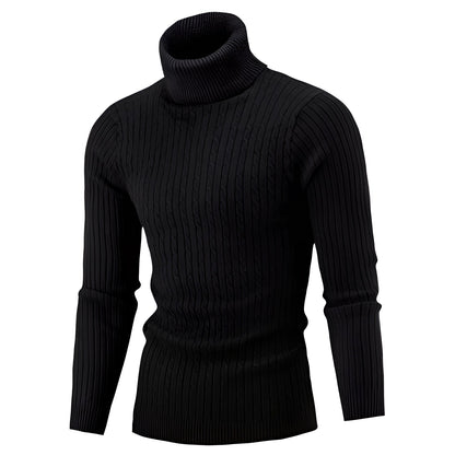 Women's Wool Turtleneck Sweater Black Cable Knit