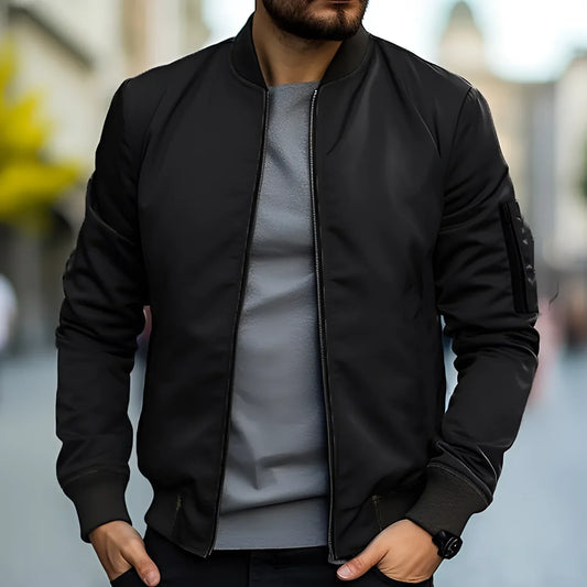 Men's Black Bomber Jacket Lightweight - VibreMode