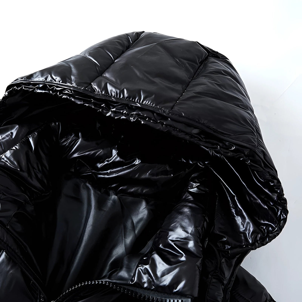 Men's Black Puffer Jacket Insulated Hooded Glossy