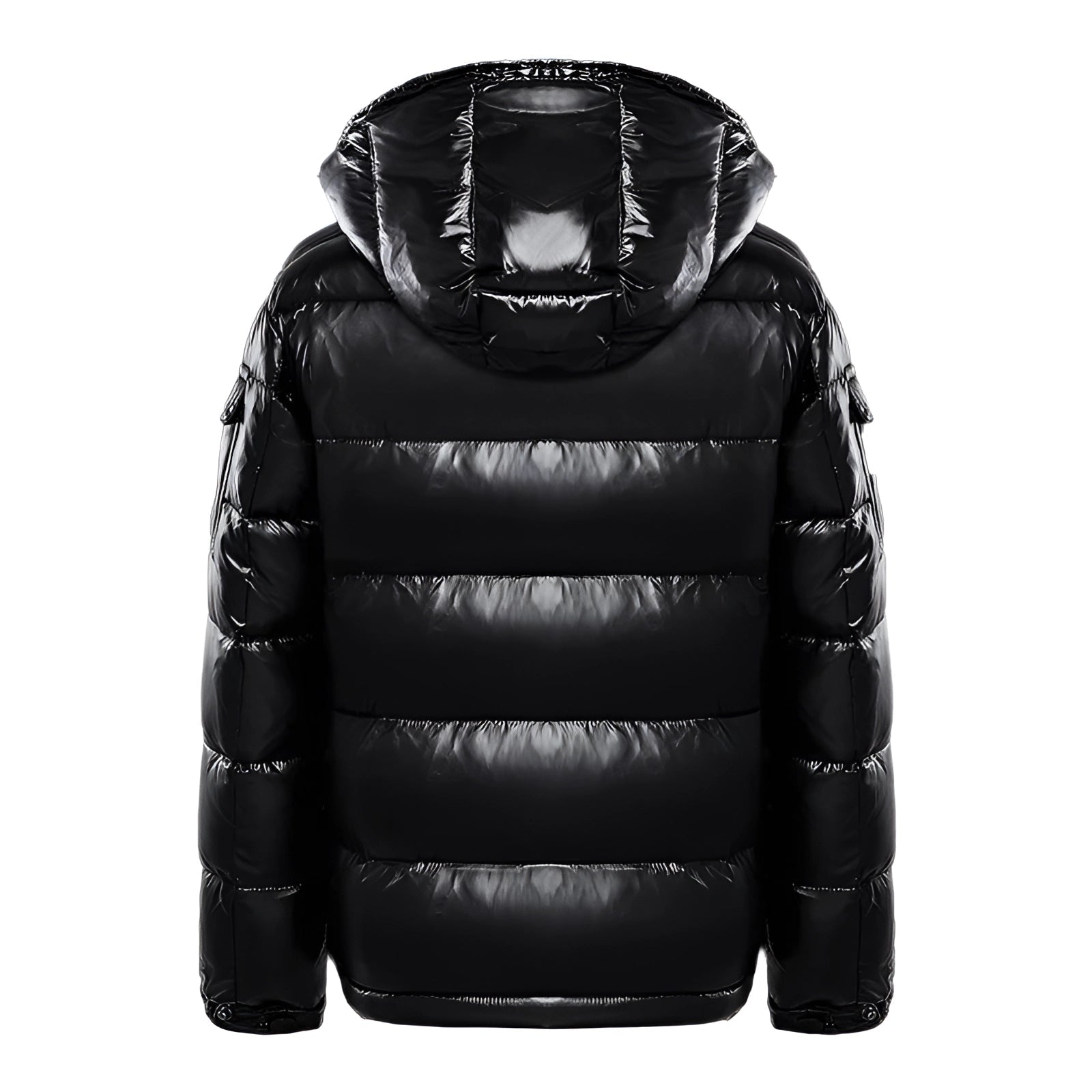 Men's Black Puffer Jacket Insulated Hooded Glossy - VibreMode