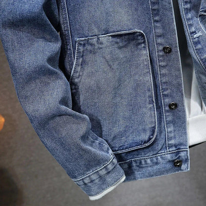 Men's Distressed Denim Jacket With Hoodie