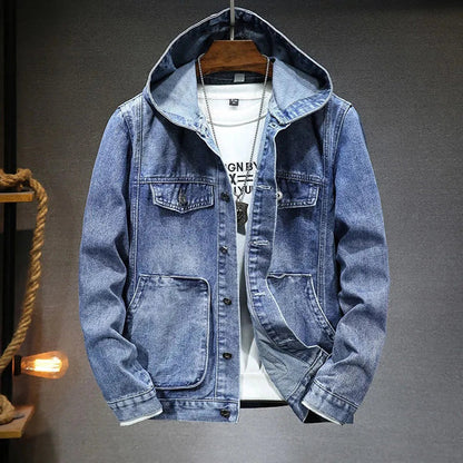 Men's Distressed Denim Jacket With Hoodie