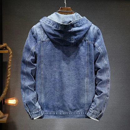 Men's Distressed Denim Jacket With Hoodie