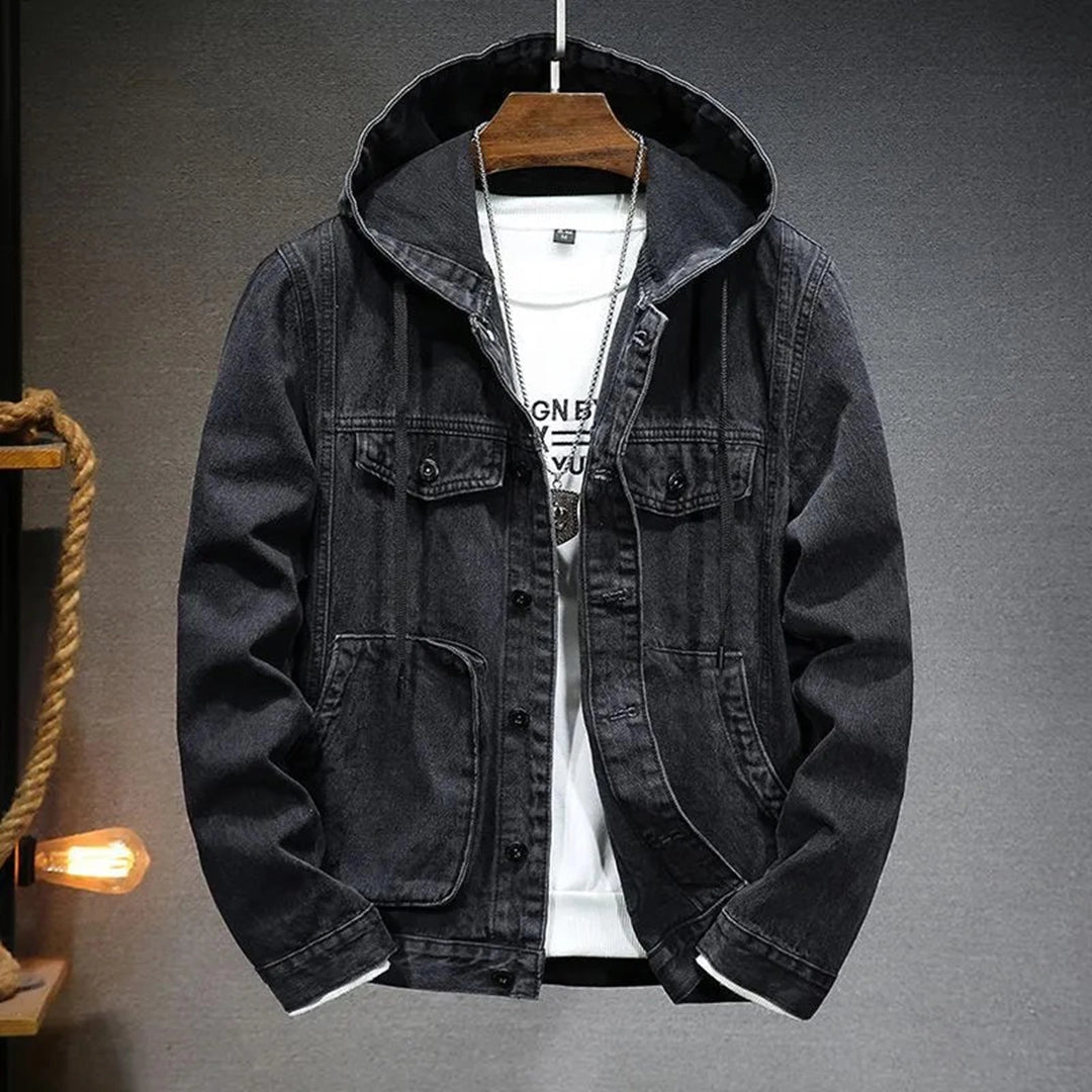 Men's Distressed Denim Jacket With Hoodie
