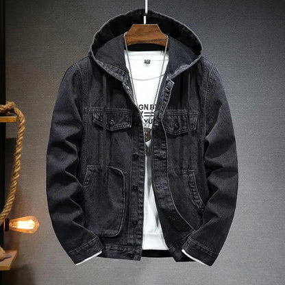 Men's Distressed Denim Jacket With Hoodie