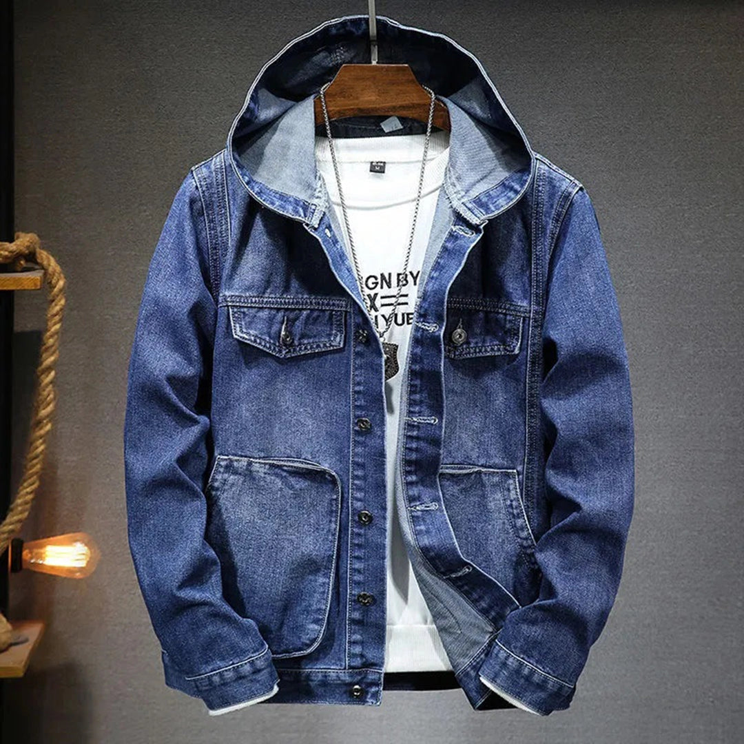Men's Distressed Denim Jacket With Hoodie