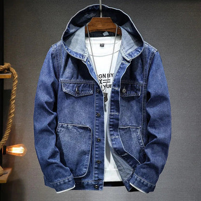 Men's Distressed Denim Jacket With Hoodie