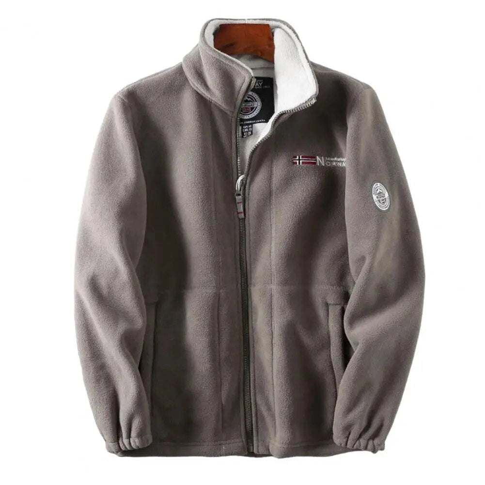 Men's Grey Fleece Bomber Jacket Insulated Zip-Up
