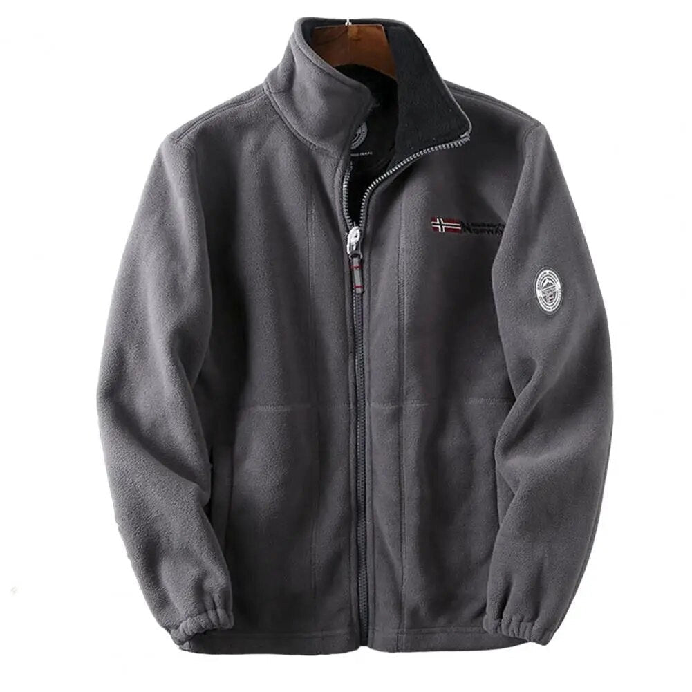 Men's Grey Fleece Bomber Jacket Insulated Zip-Up - VibreMode
