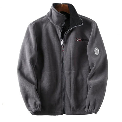 Men's Grey Fleece Bomber Jacket Insulated Zip-Up - VibreMode