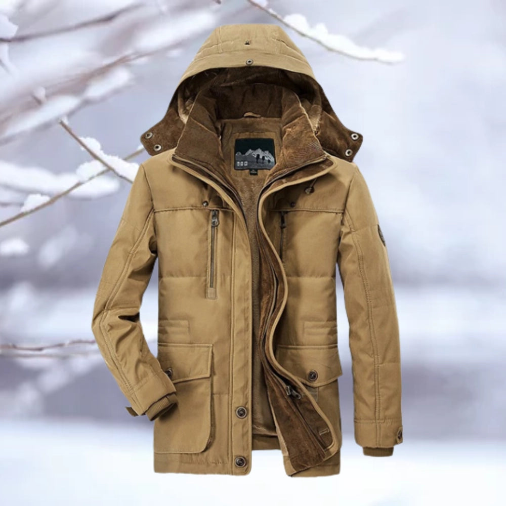 Men's Insulated Hooded Parka Jacket Brown Thermal Quilted Snow