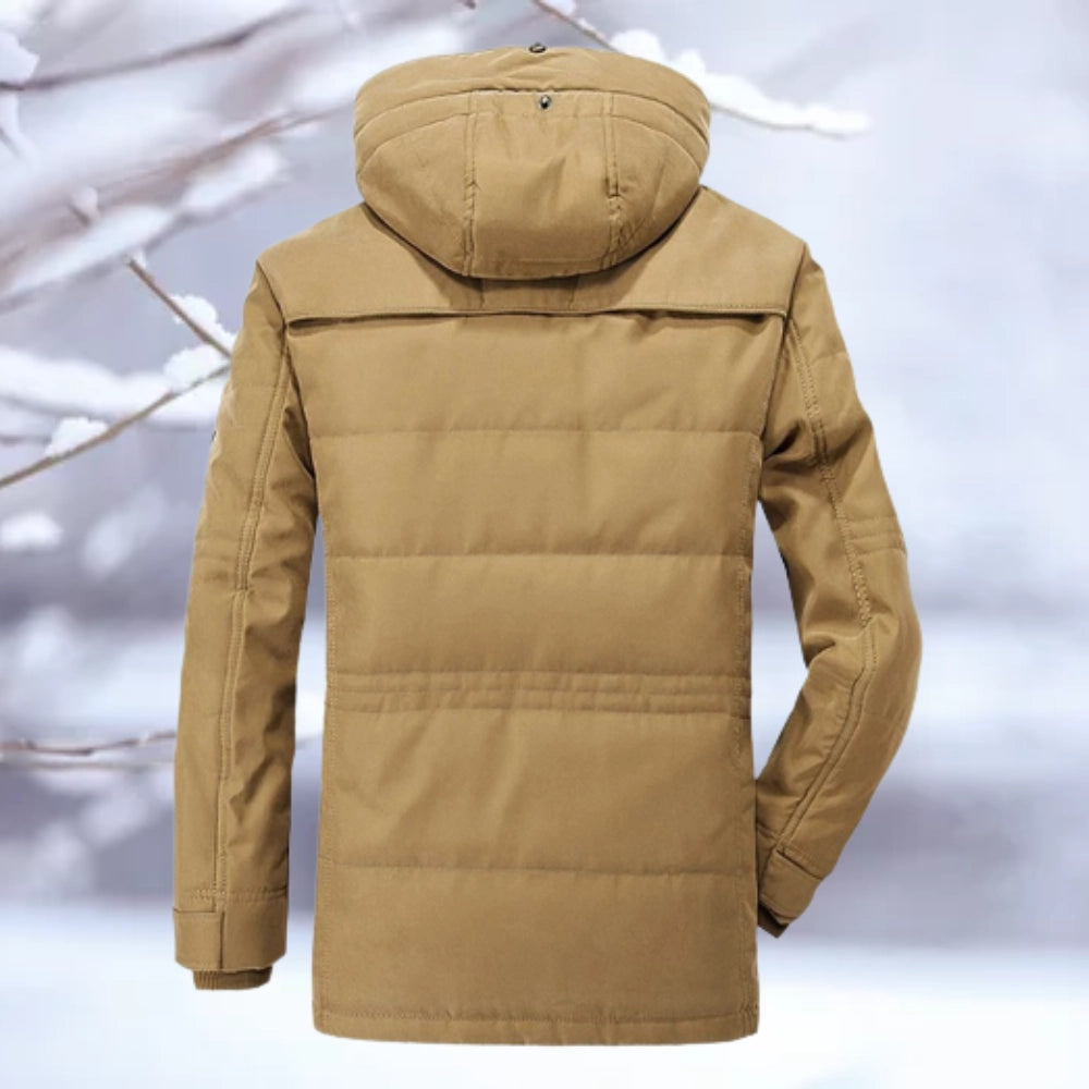 Men's Insulated Hooded Parka Jacket Brown Thermal Quilted Snow - VibreMode