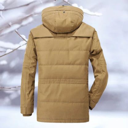 Men's Insulated Hooded Parka Jacket Brown Thermal Quilted Snow - VibreMode