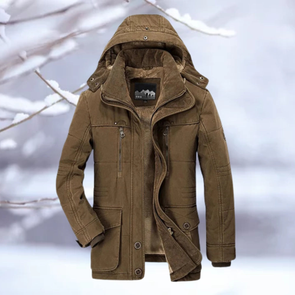Men's Insulated Hooded Parka Jacket Brown Thermal Quilted Snow