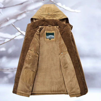 Men's Insulated Hooded Parka Jacket Brown Thermal Quilted Snow