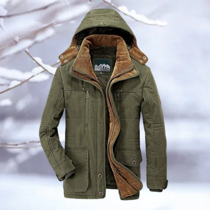 Men's Insulated Hooded Parka Jacket Brown Thermal Quilted Snow
