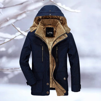 Men's Insulated Hooded Parka Jacket Brown Thermal Quilted Snow