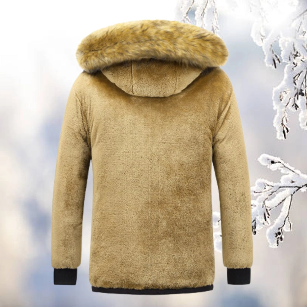 Men's Insulated Quilted Navy Parka Jacket Fur Hood