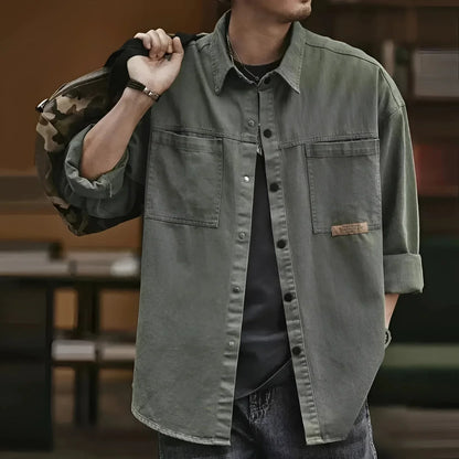 Men's Olive Green Cotton Military Jacket Lightweight - VibreMode