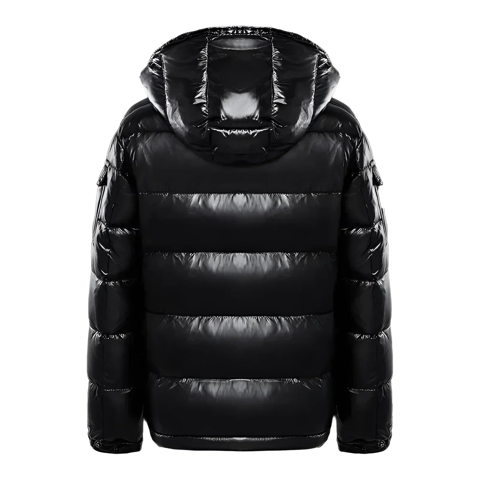 Men's Puffer Jacket Insulated Glossy Black Hooded - VibreMode