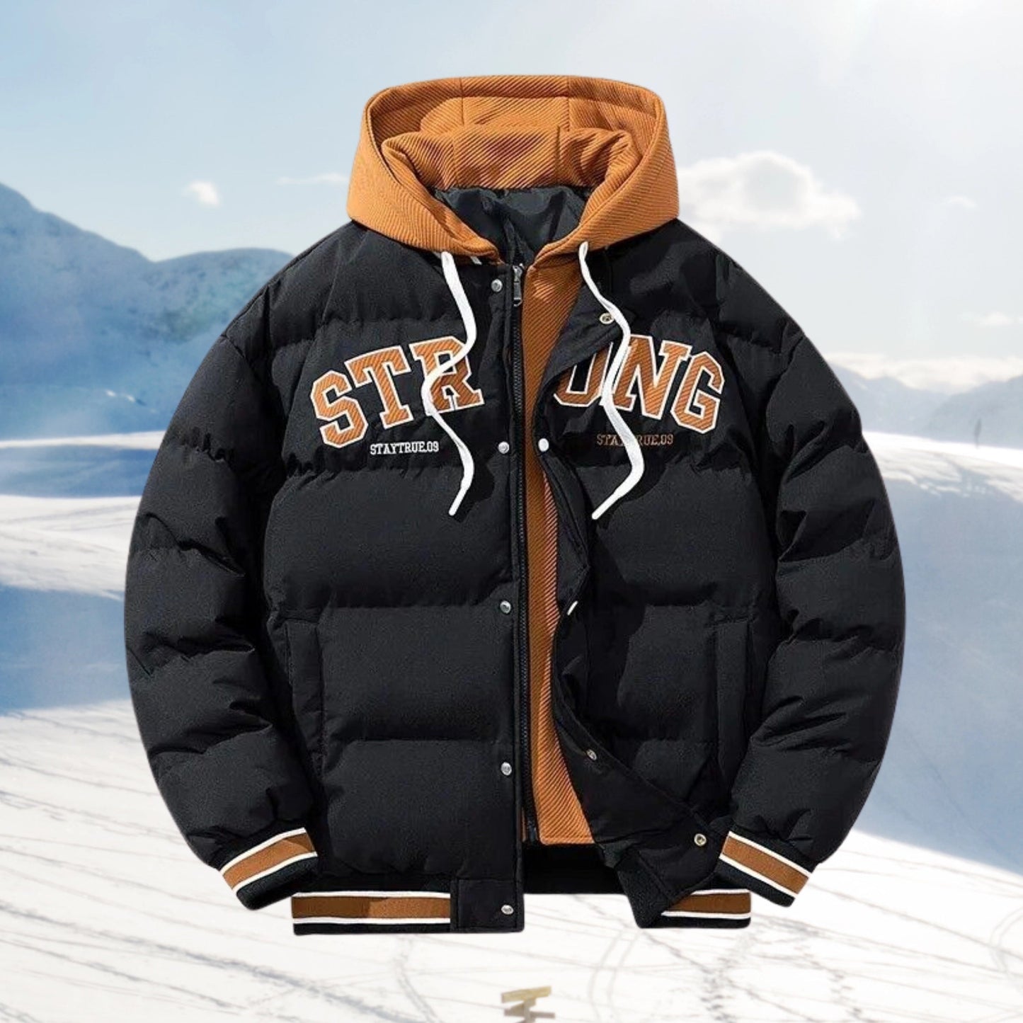 Men's Hooded Puffer Jacket Insulated Double Layer Black