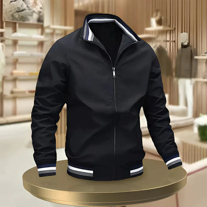 Men's White Bomber Jacket Lightweight Zip-Up