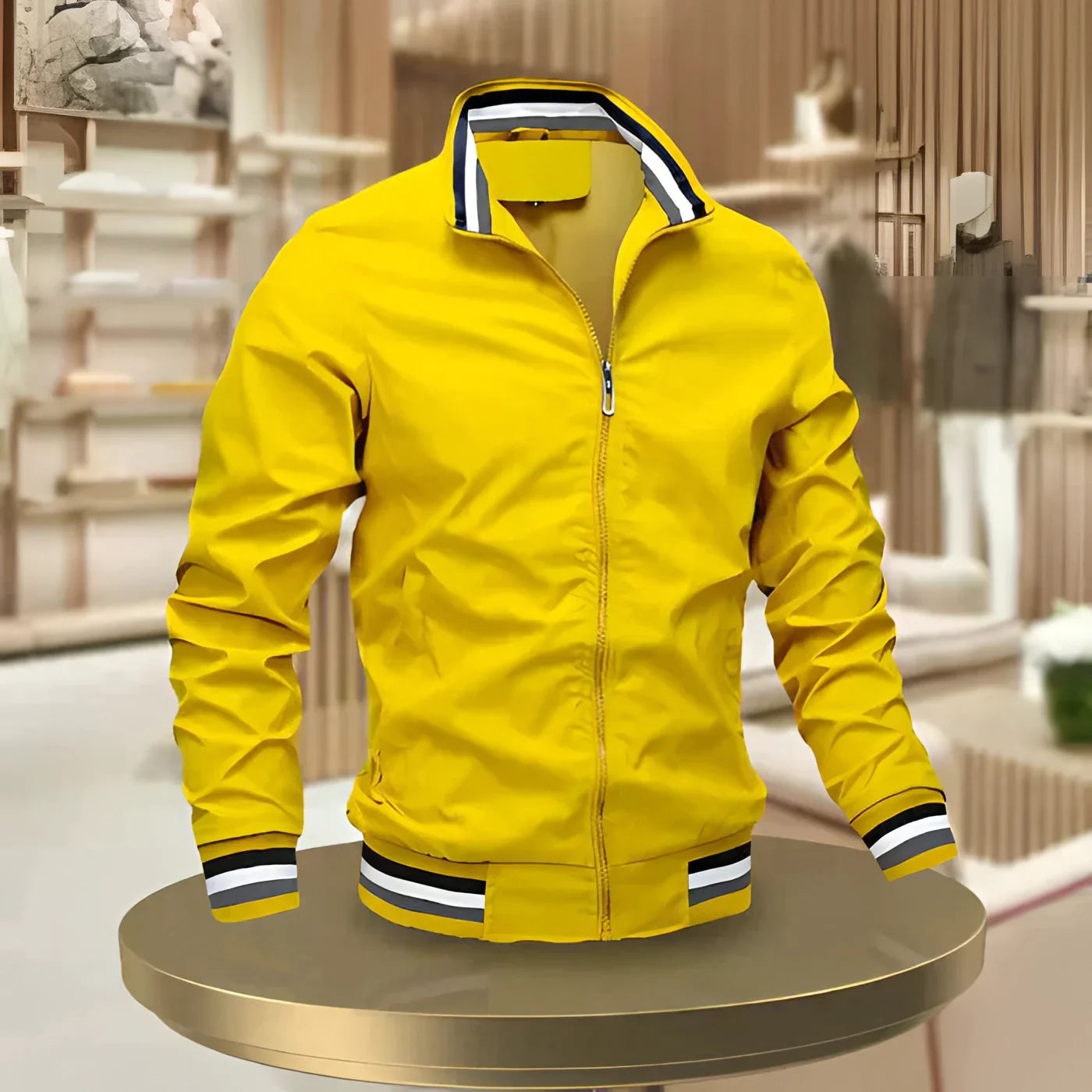 Men's White Bomber Jacket Lightweight Zip-Up