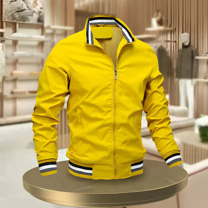 Men's White Bomber Jacket Lightweight Zip-Up