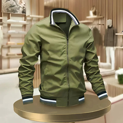 Men's White Bomber Jacket Lightweight Zip-Up
