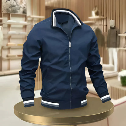 Men's White Bomber Jacket Lightweight Zip-Up