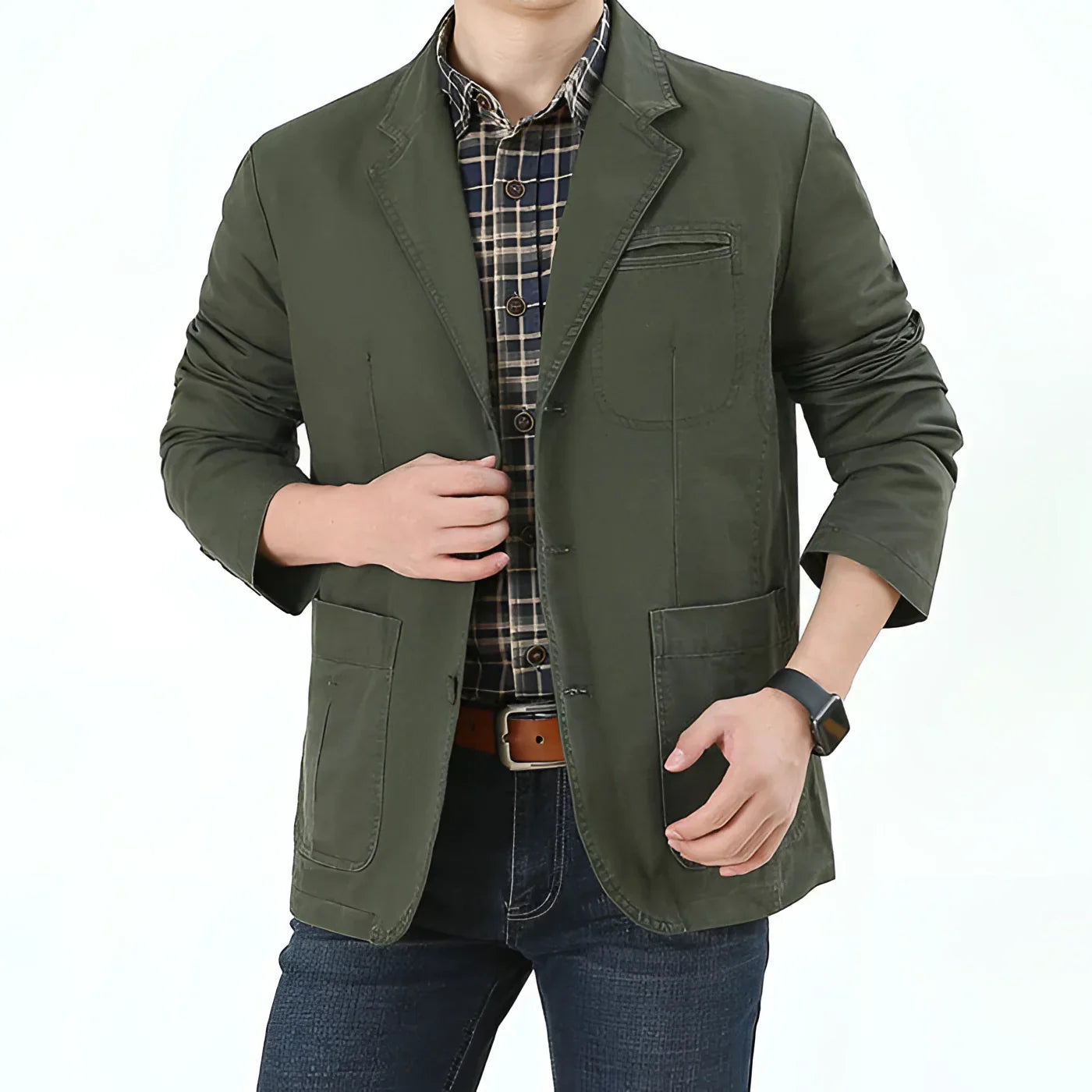 Men's Olive Green Blazer Lightweight Casual Jacket