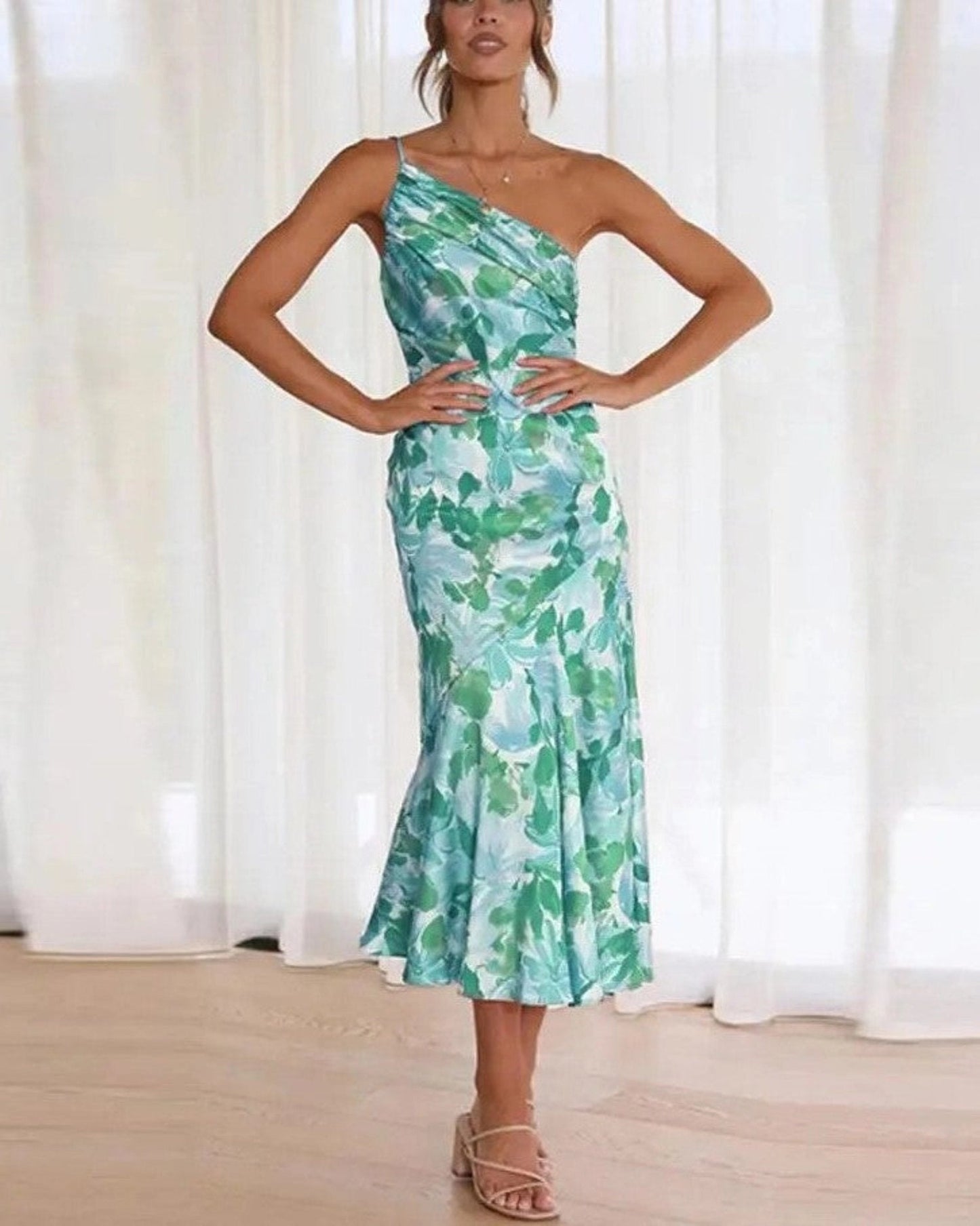 Elegant Ladies Floral Off Shoulder Midi Dress