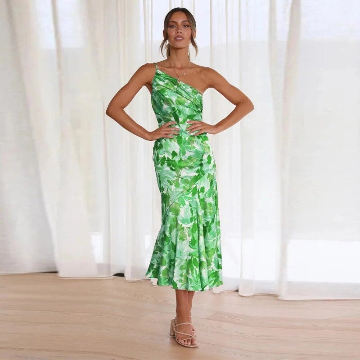 Women's Floral Asymmetric Midi Dress