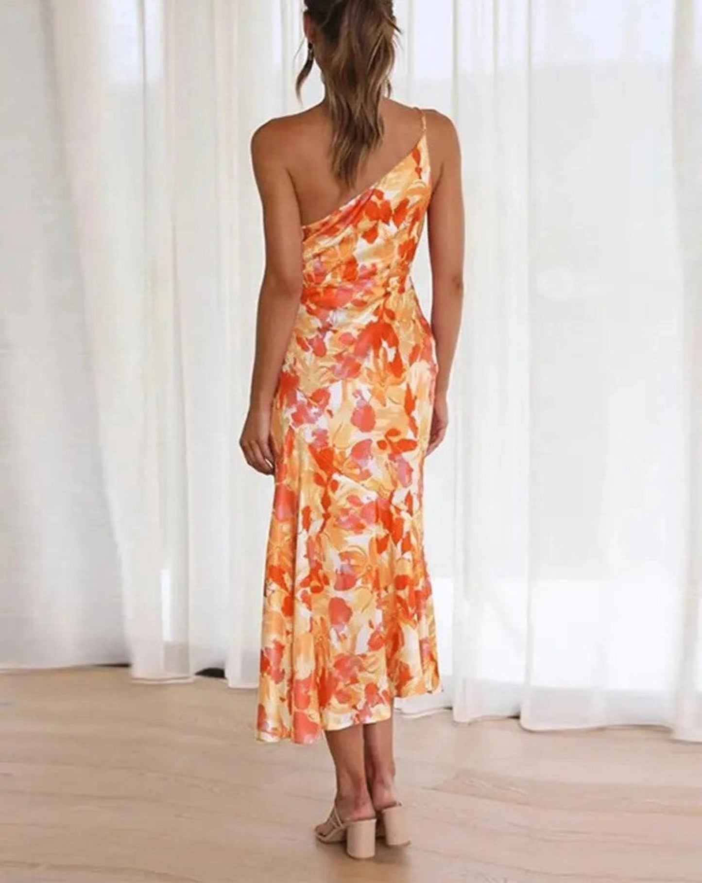 Elegant Ladies Floral Off Shoulder Midi Dress