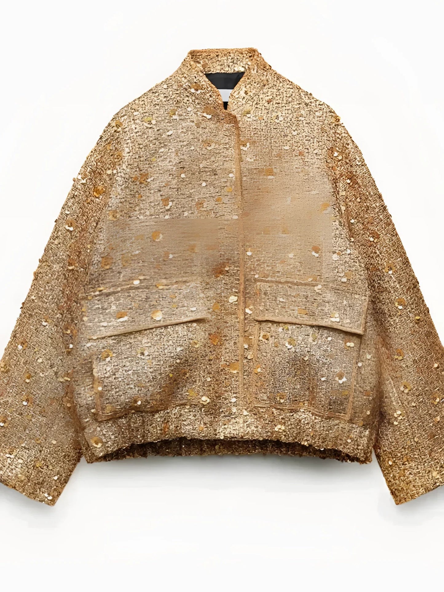 Women's Gold Metallic Bomber Jacket Textured