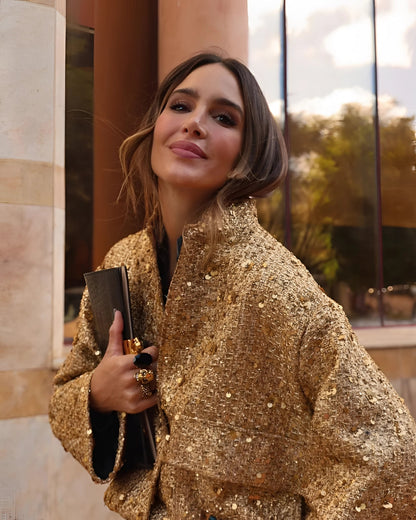 Women's Gold Metallic Bomber Jacket Textured